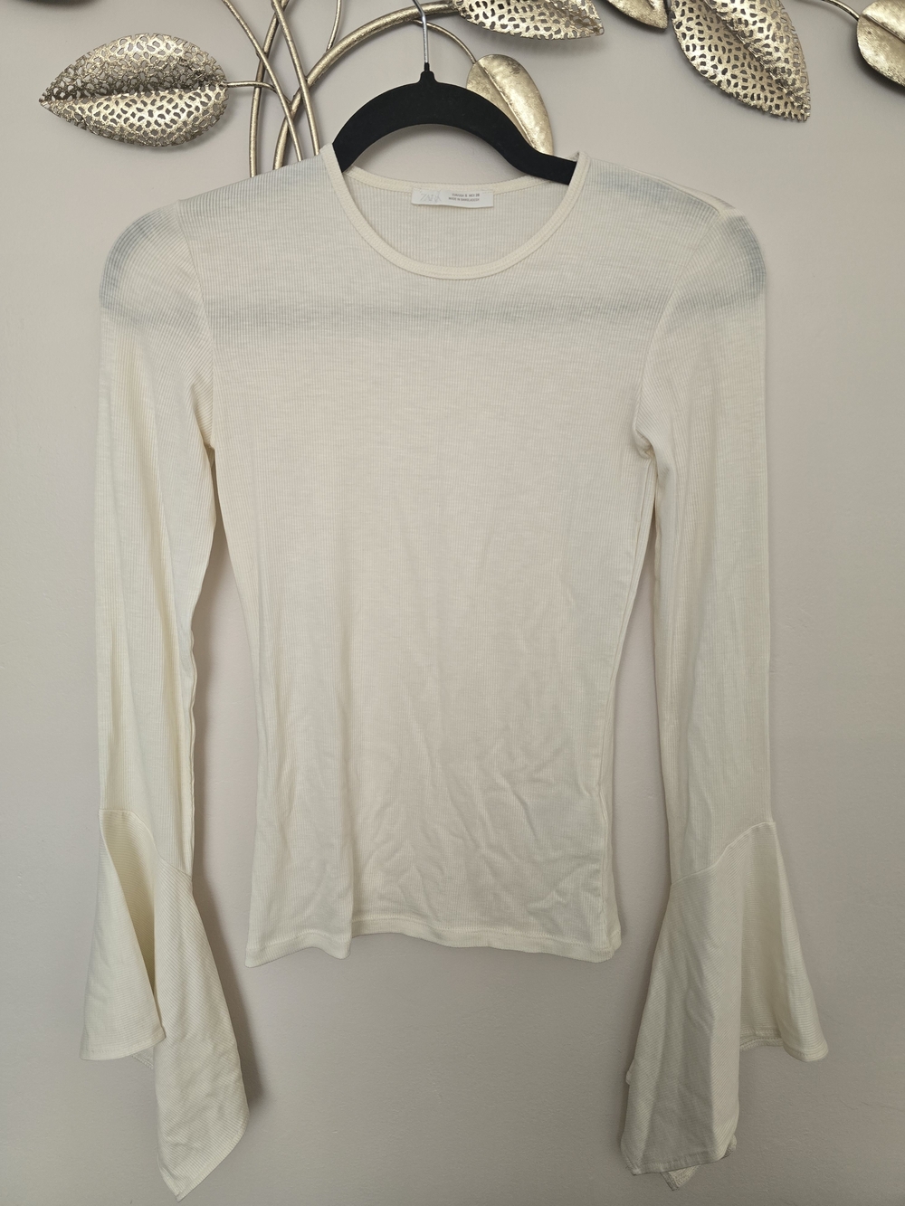 Zara Cream Long-Sleeve Top with Bell Cuffs Size S New